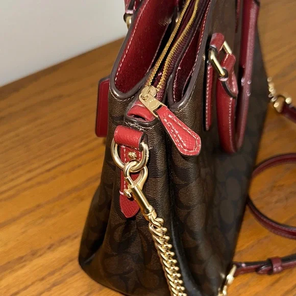 Coach Dark Brown and Burgundy Satchel - Picture 10 of 11